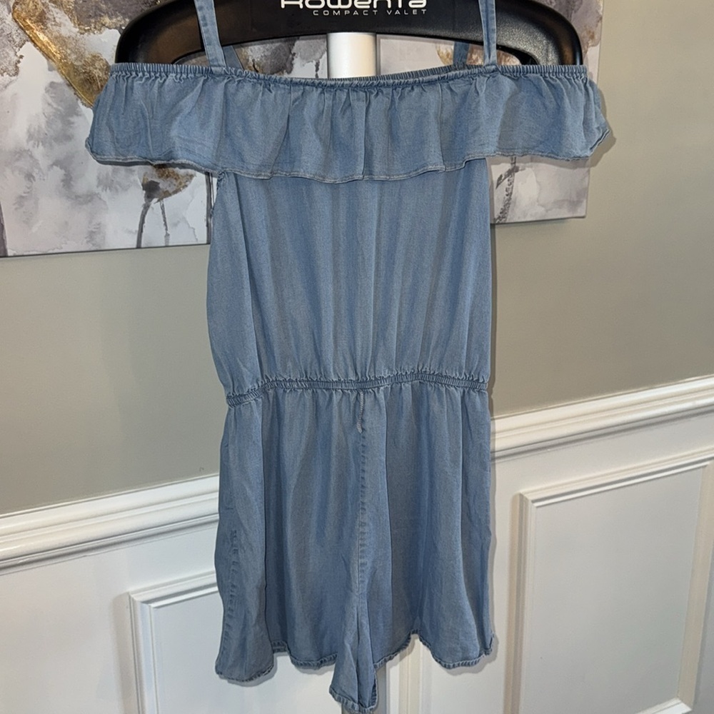 🟡 LILT OFF THE SHOULDER DENIM ROMPER SIZE 16 YOUTH